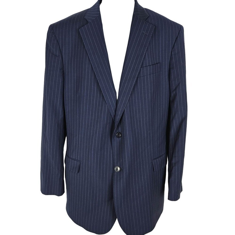 Brooks Brothers Blazer Mens 44 RG Navy Blue Pinstripe Wool Explorer Fitzgerald‎